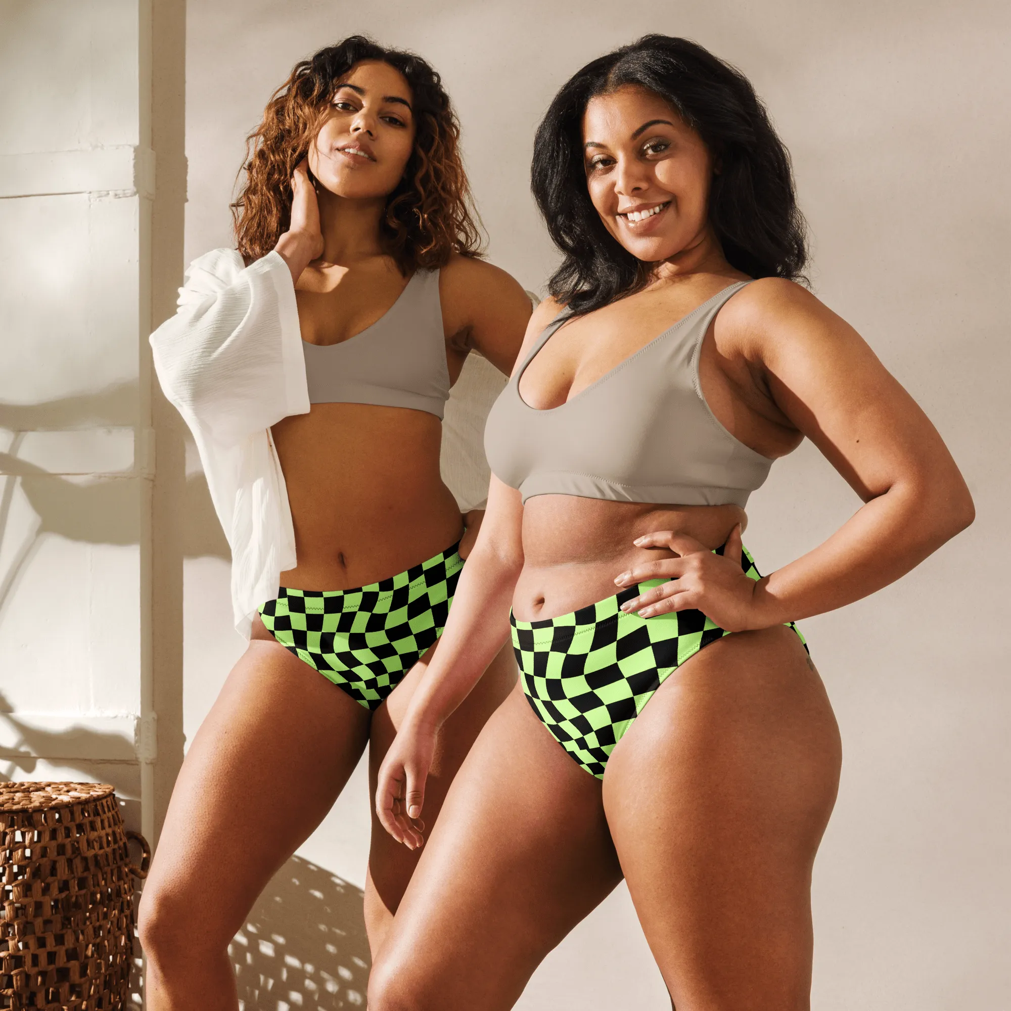 Toxic Tiles Checkerboard High-Waisted Sport Bikini Bottom