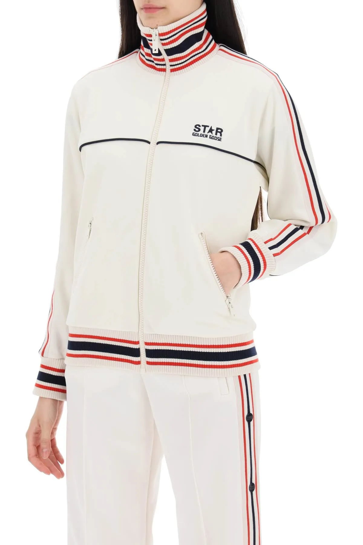 'track sweatshirt with contrasting hem edges GWP01801 P001524 PAPYRUS DARK BLUE