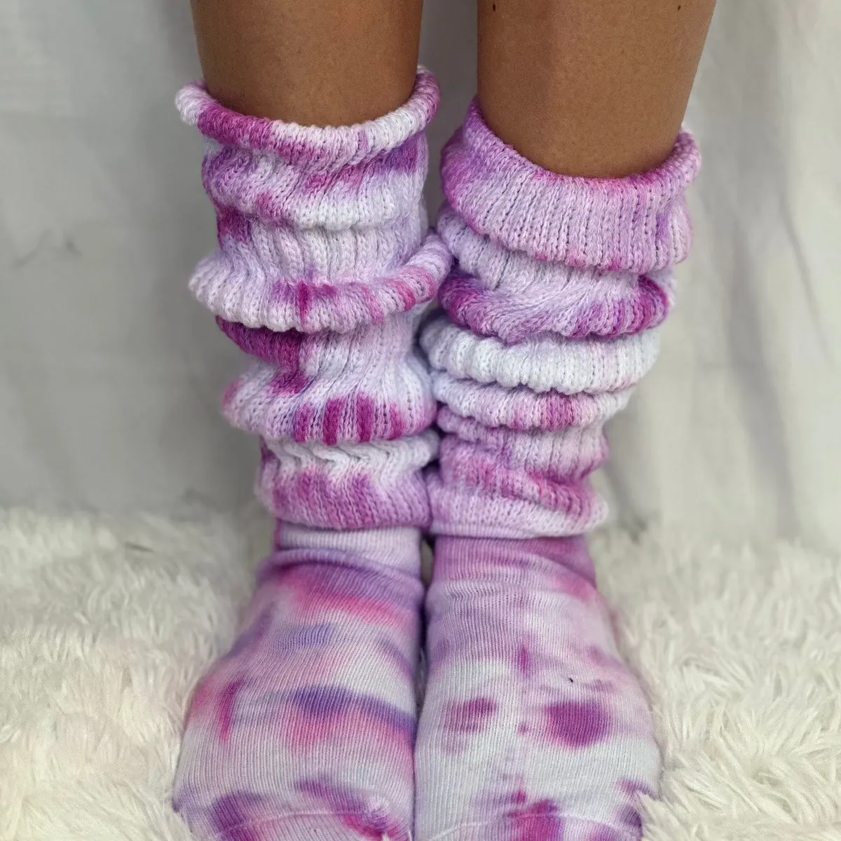 ULTIMATE  cotton  slouch socks women  - Tie dyed magenta