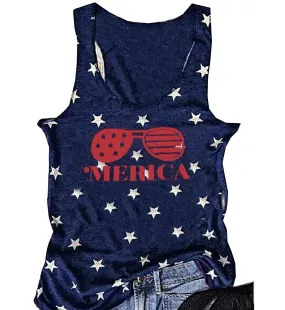 Women American USA Flag Print Tank Top