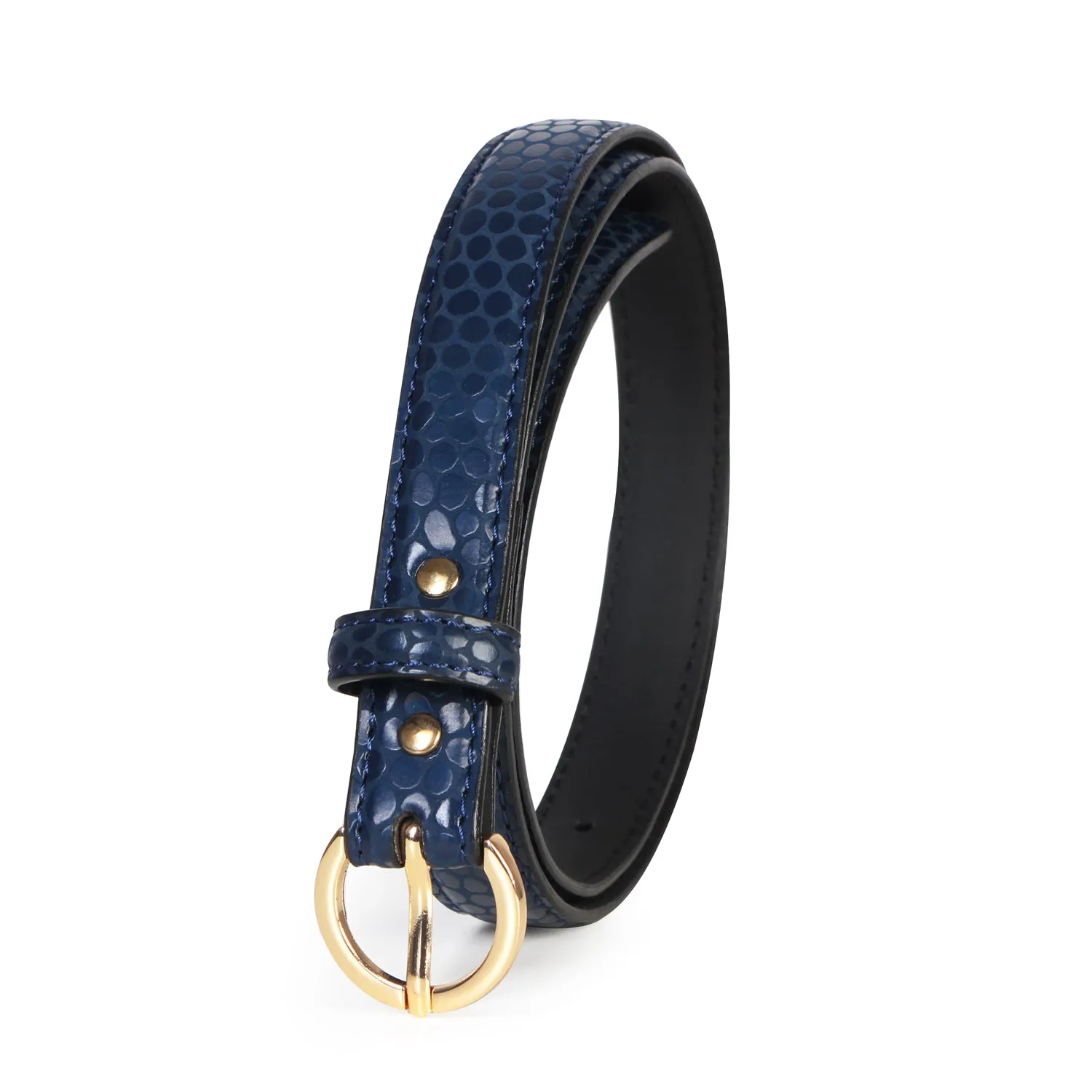 Women Slim Textured  Belt - Navy