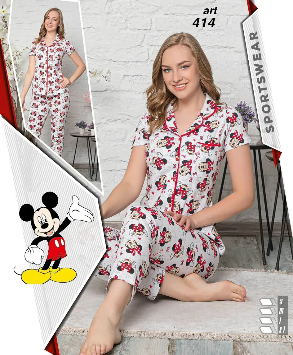 Women's Micky Mouse Night Suit/ Pyjama set Red - 414 TRW4000